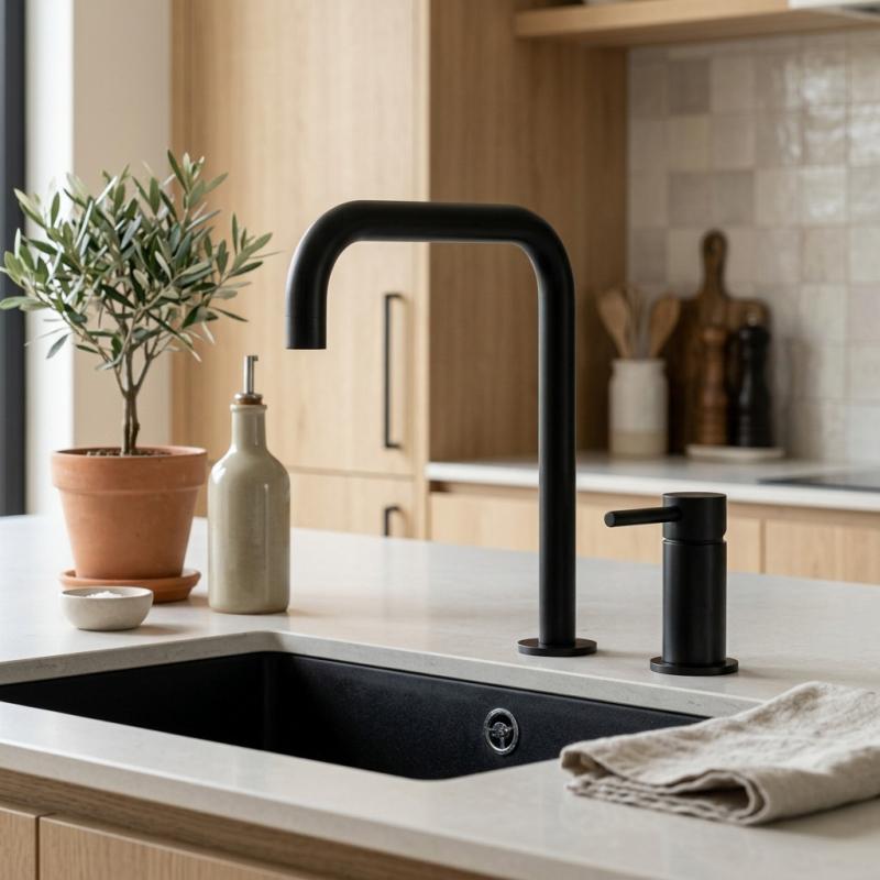 Pure.Sink Luxion 2-gats Mat Zwarte keukenkraan met U uitloop PLX2HU-10